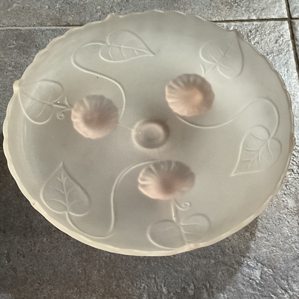 Frosted depression pink footed glass dish